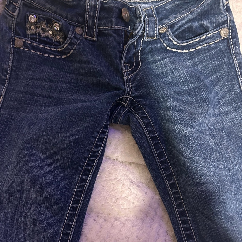 Miss Me Blue Fitted Jeans with Rhinestone Details